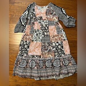 Tribal Black and Pink Patchwork Maxi Dress